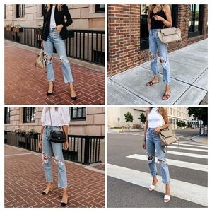 AGOLDE 90s Jean Blue Distressed Ripped High Waisted Rigid Size 24